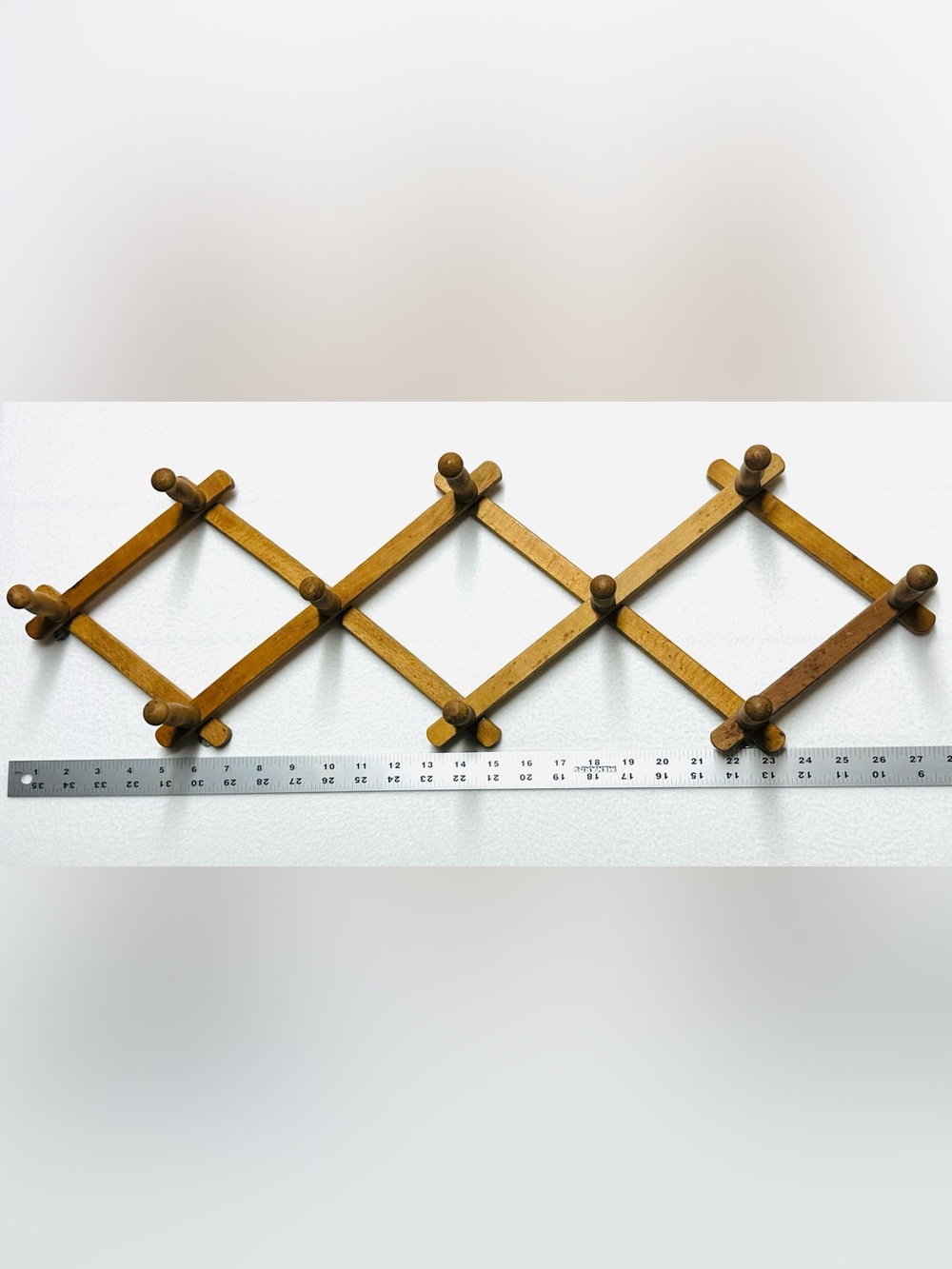 Vintage Wooden Accordion Peg Rack 10 Hook Expandable Wall Coat Hat Holder
